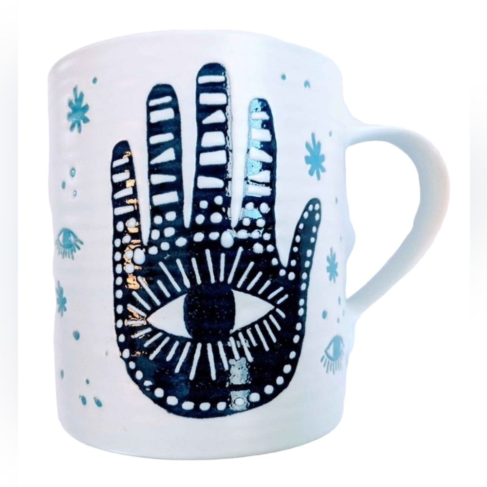 PD New Blue and white third eye hamsa mug‎
